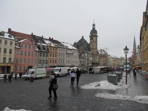The Marktplatz with the Rathaus on the left hand side. 